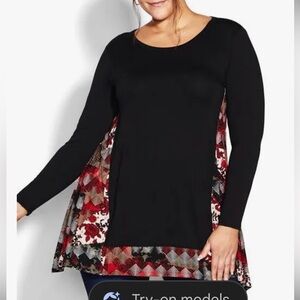 NWT Avenue Tunic Length Top Black Red White Elsa Size 16
